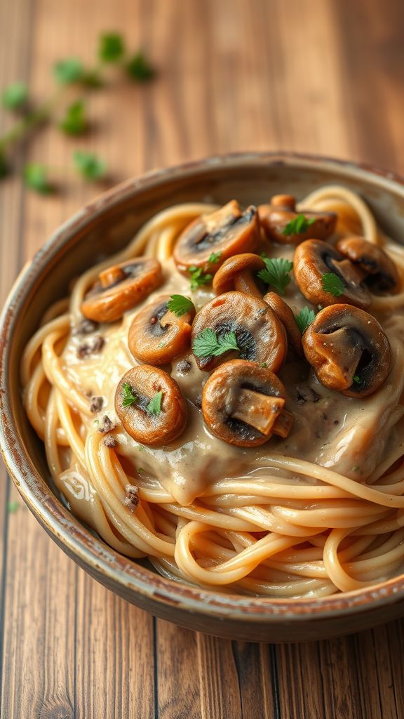 Vegan Mushroom Stroganoff with Whole Wheat Pasta