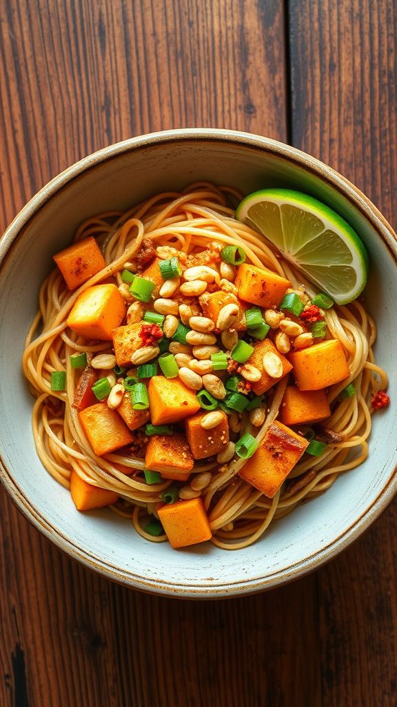 Vegan Pad Thai with Tofu and Peanuts