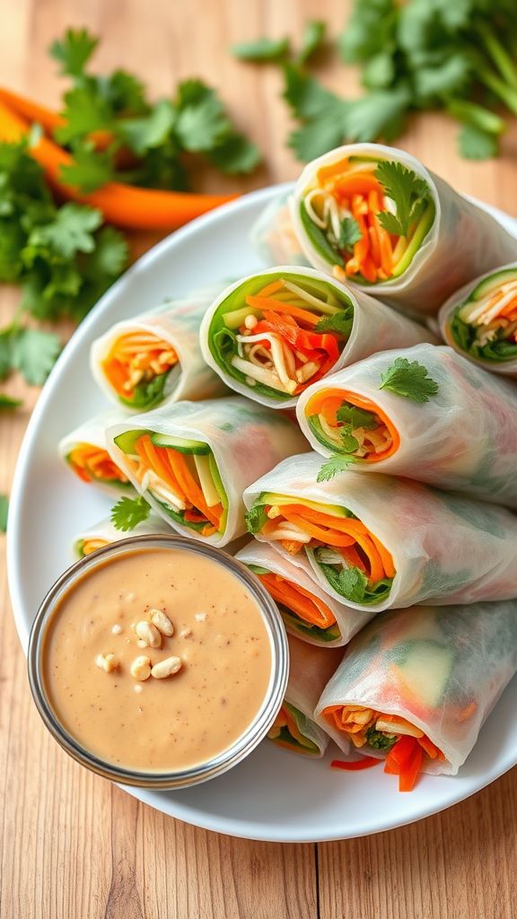 Vegetable Spring Rolls with Peanut Dipping Sauce  