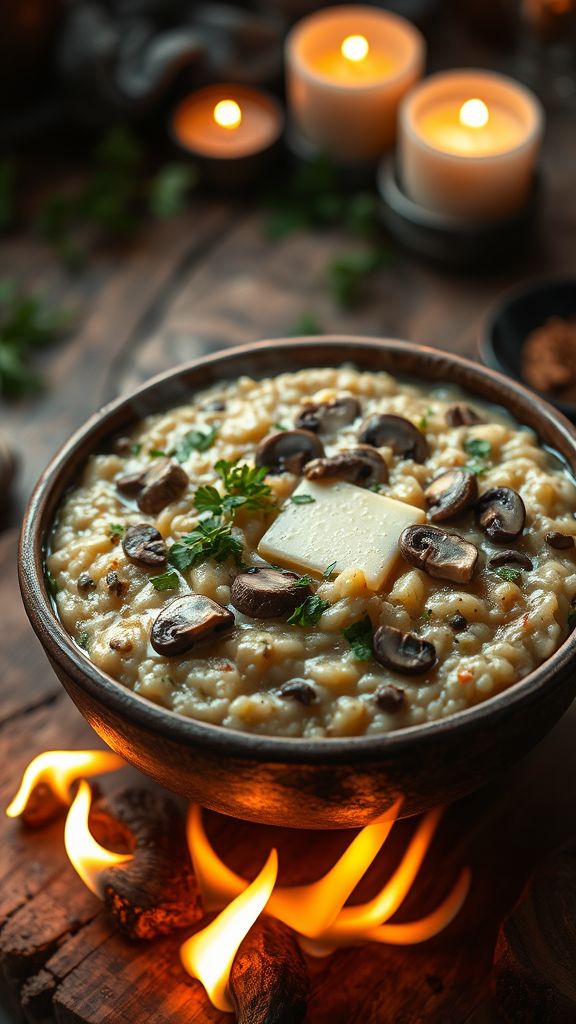 Wild Mushroom Risotto over Flames