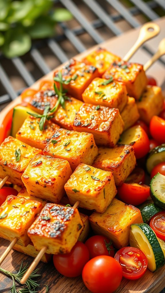 Zesty Lemon Herb Grilled Tofu Skewers