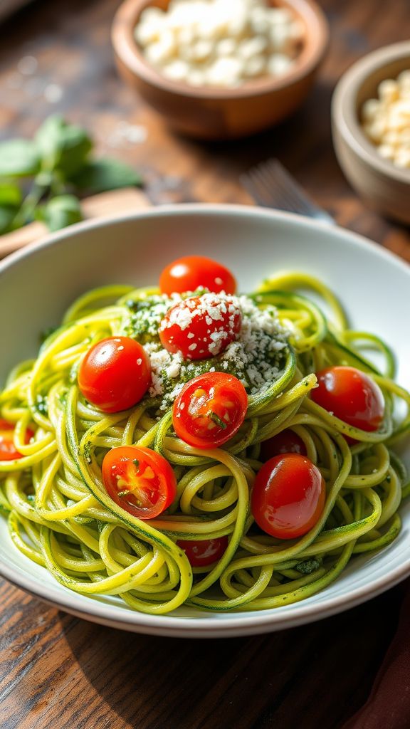 Zucchini Noodles with Pesto and Cherry Tomatoes