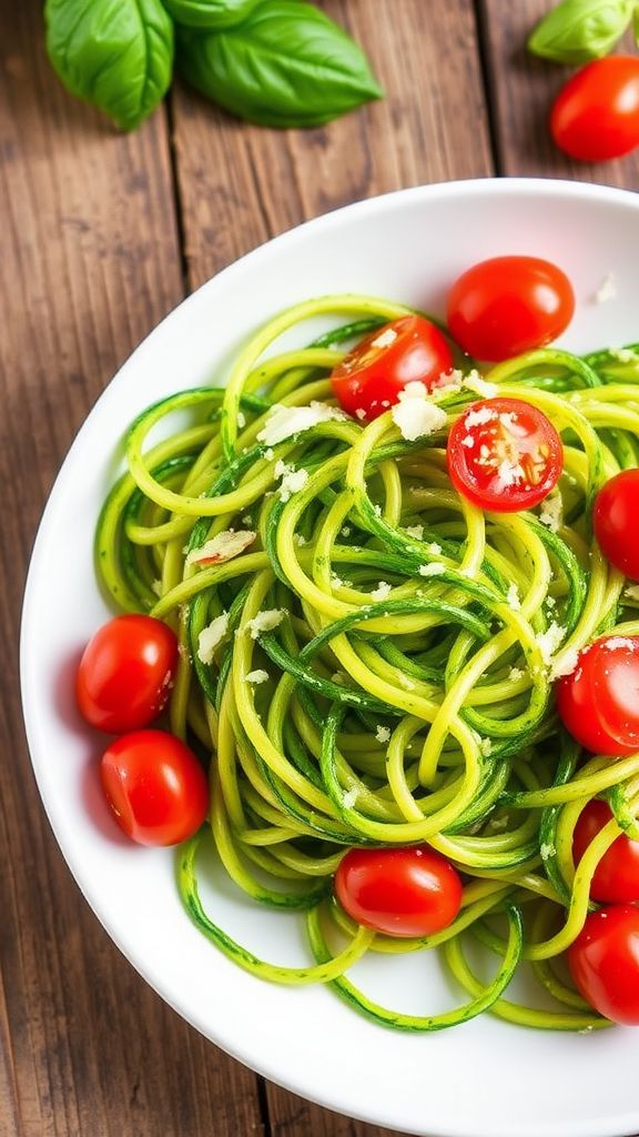 Zucchini Noodles with Pesto and Cherry Tomatoes