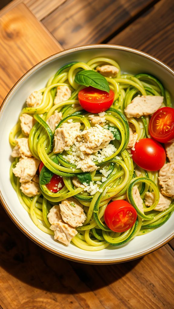 Zucchini Noodles with Pesto Chicken  