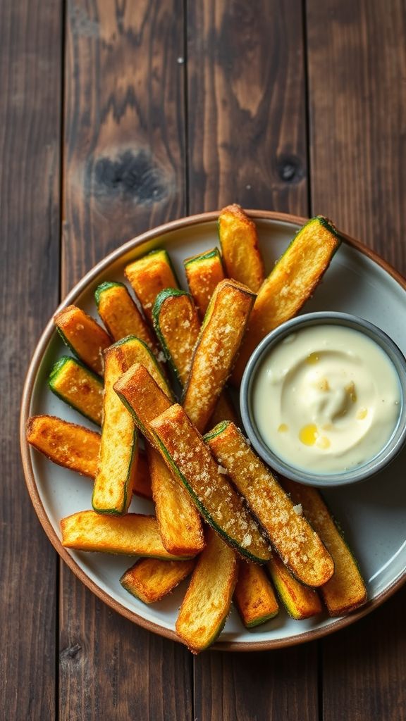 Air-Fried Zucchini Fries with Garlic Aioli Dip