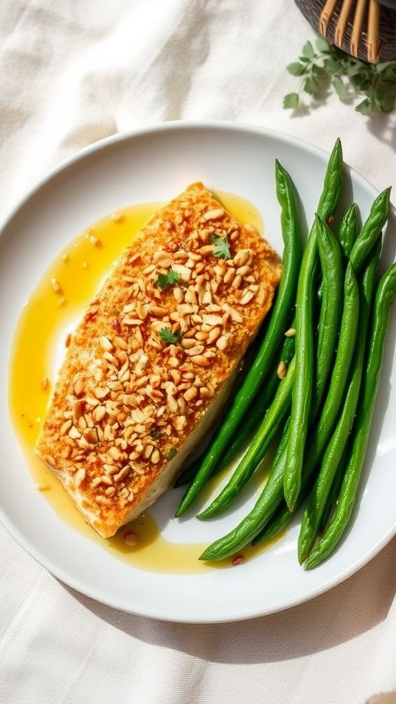 Almond-Crusted Fish with Green Beans  