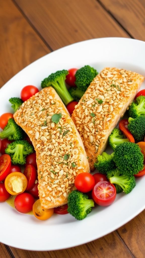 Almond Crusted Salmon with Roasted Veggies  