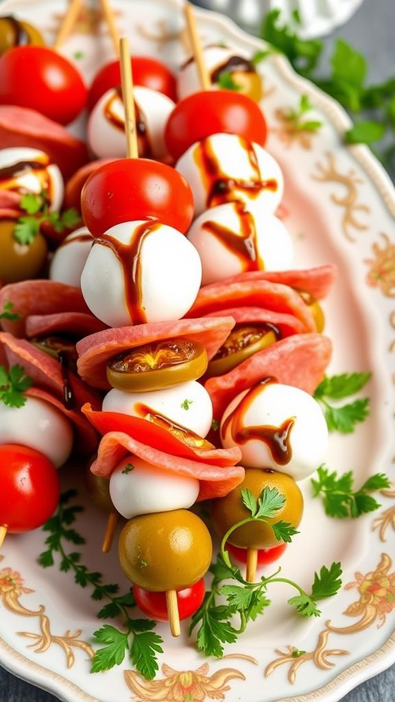 Antipasto Skewers with Olives and Salami  