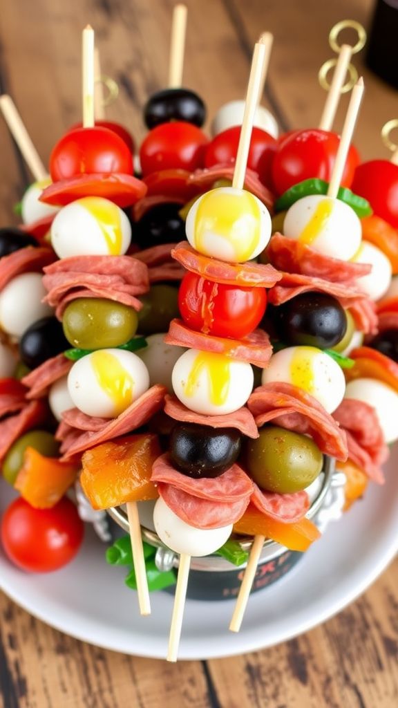 Antipasto Skewers with Olives and Salami