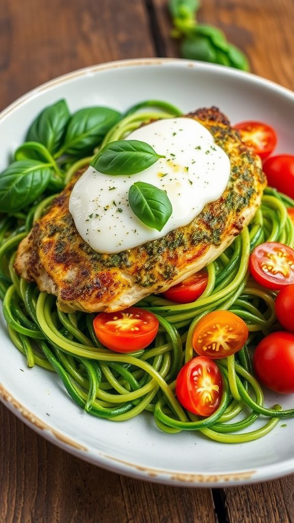 Baked Pesto Chicken with Zucchini Noodles  