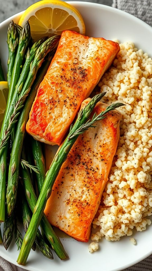 Baked Salmon with Asparagus and Couscous  