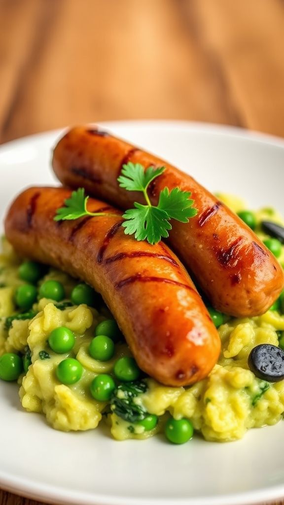 Bangers and Mash with a Green Twist  