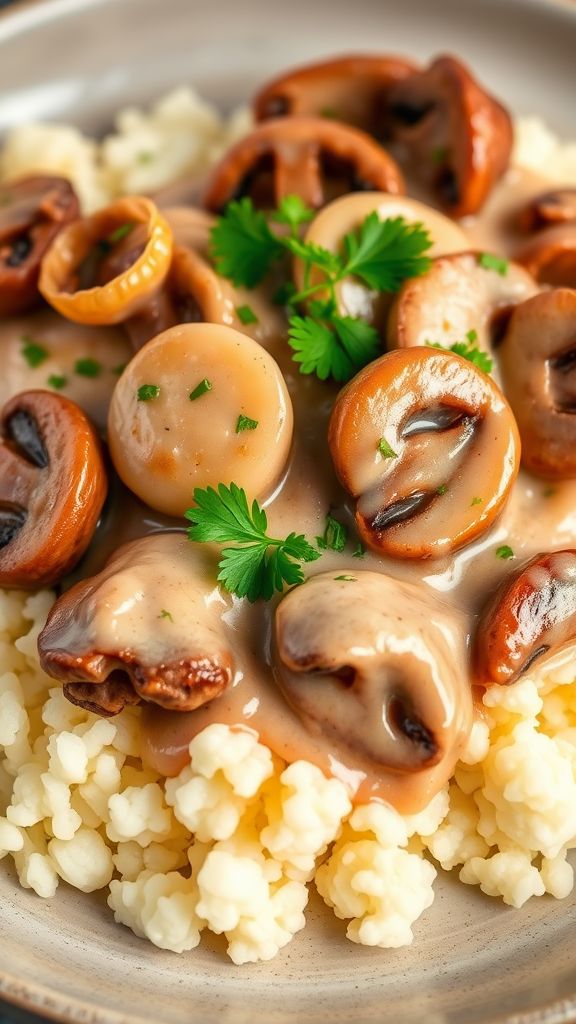 Beef Stroganoff over Cauliflower Rice  