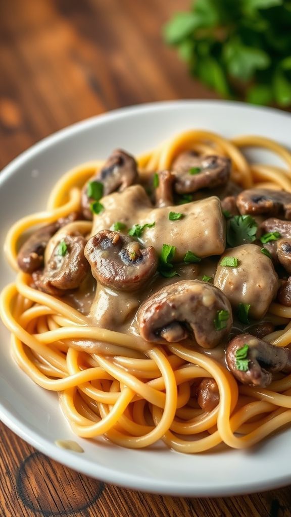 Beef Stroganoff with Whole Wheat Pasta  