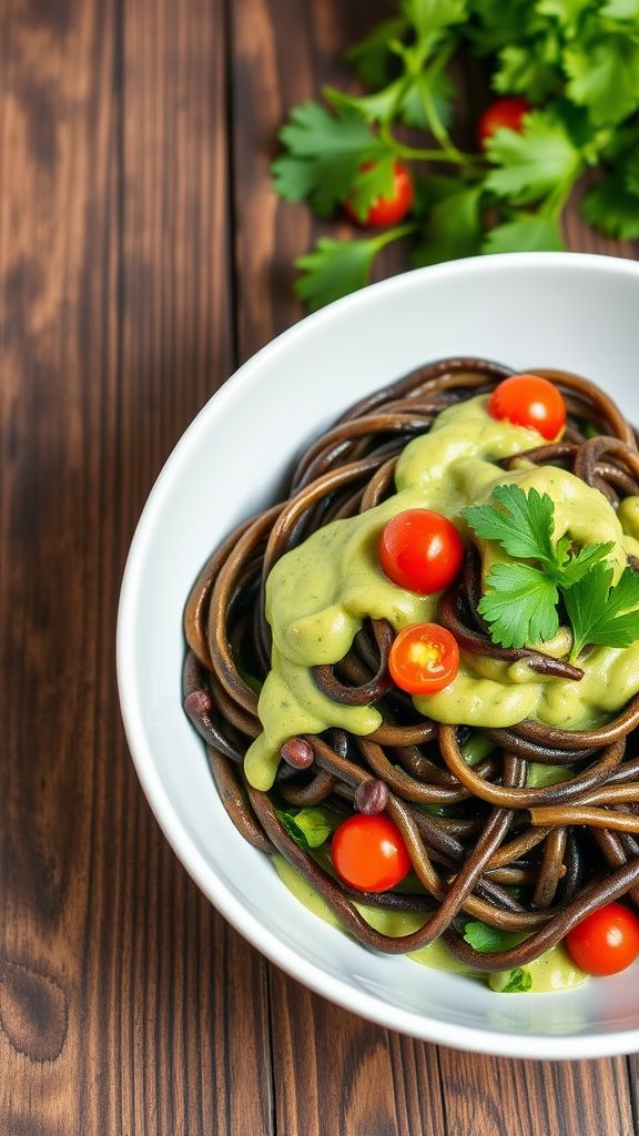 Black Bean Fettuccine with Avocado Sauce  