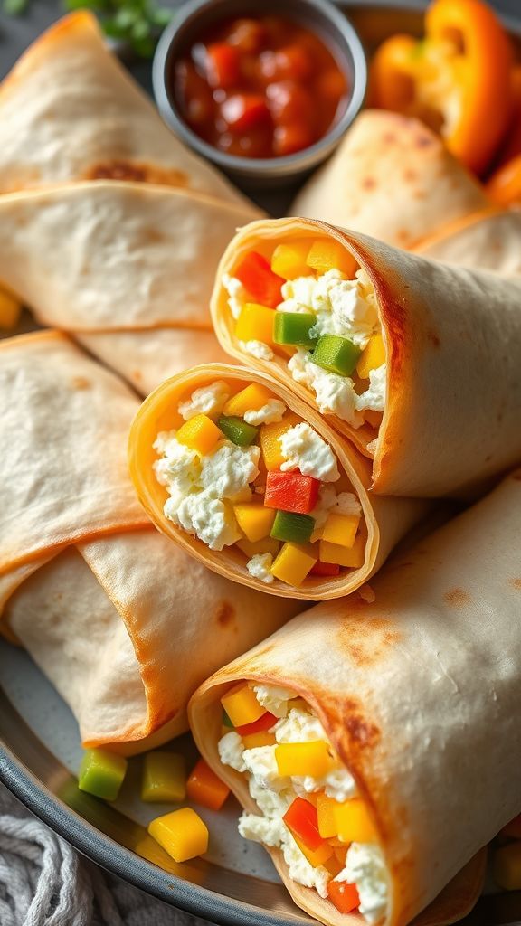 Breakfast Burritos Loaded with Cottage Cheese and Peppers