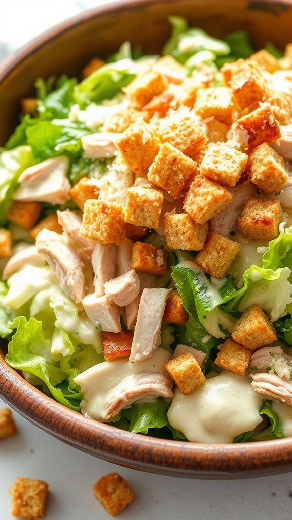 Caesar Chicken Salad with Keto Croutons