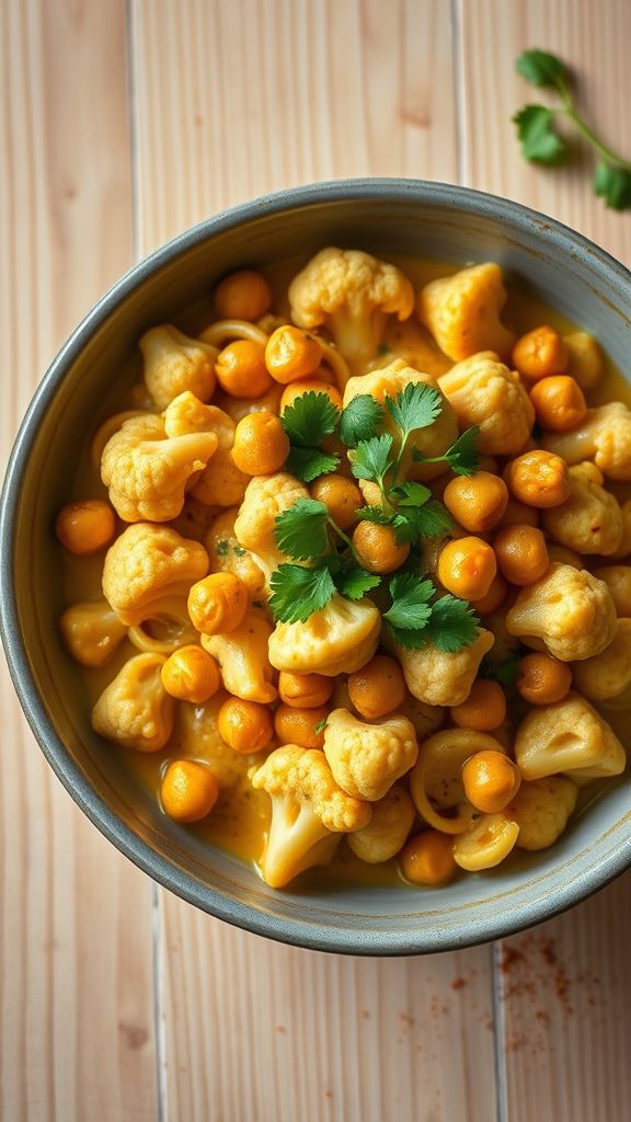 Cauliflower and Chickpea Curry Pasta  