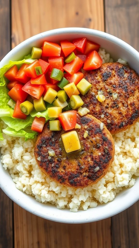 Cauliflower Rice Burger Bowl