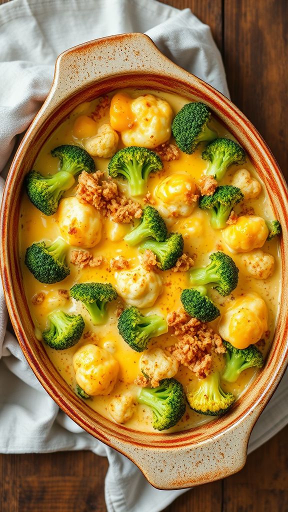 Cheesy Broccoli and Cauliflower Bake  