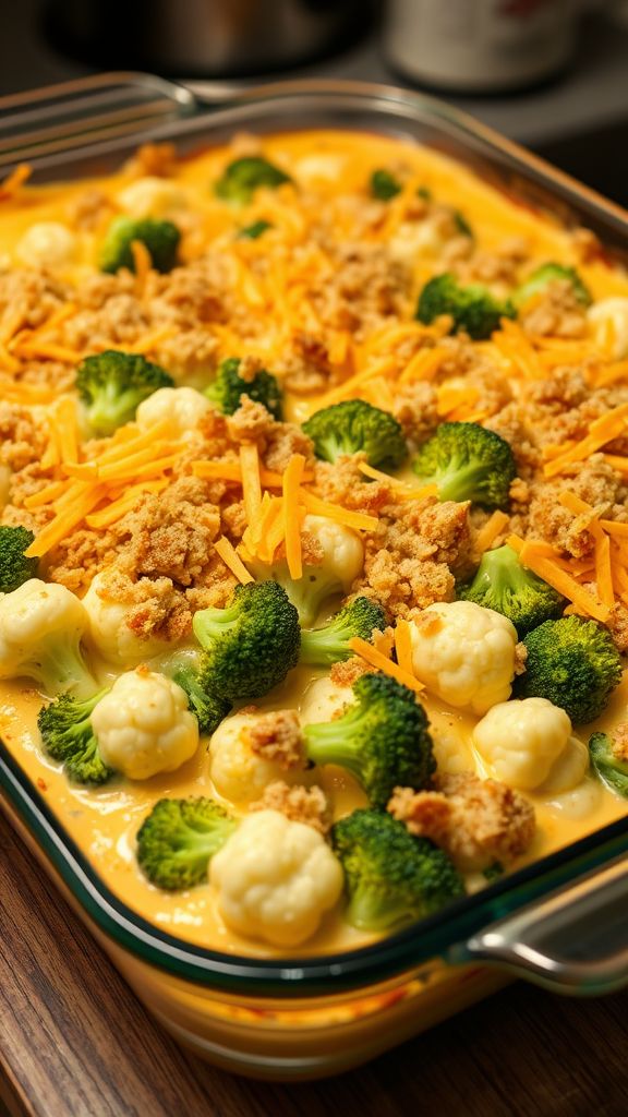 Cheesy Broccoli and Cauliflower Bake