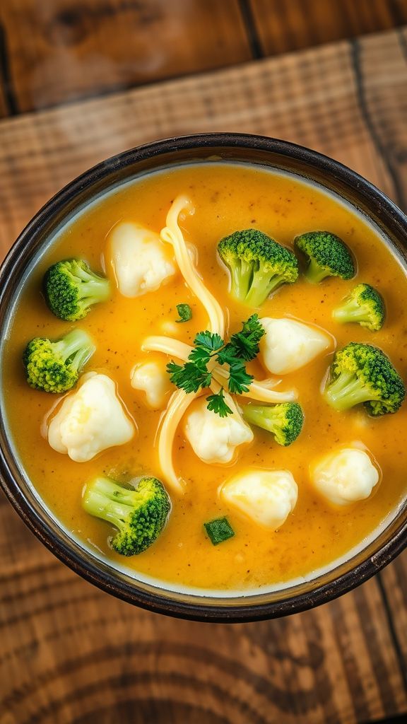 Cheesy Cauliflower and Broccoli Chowder  