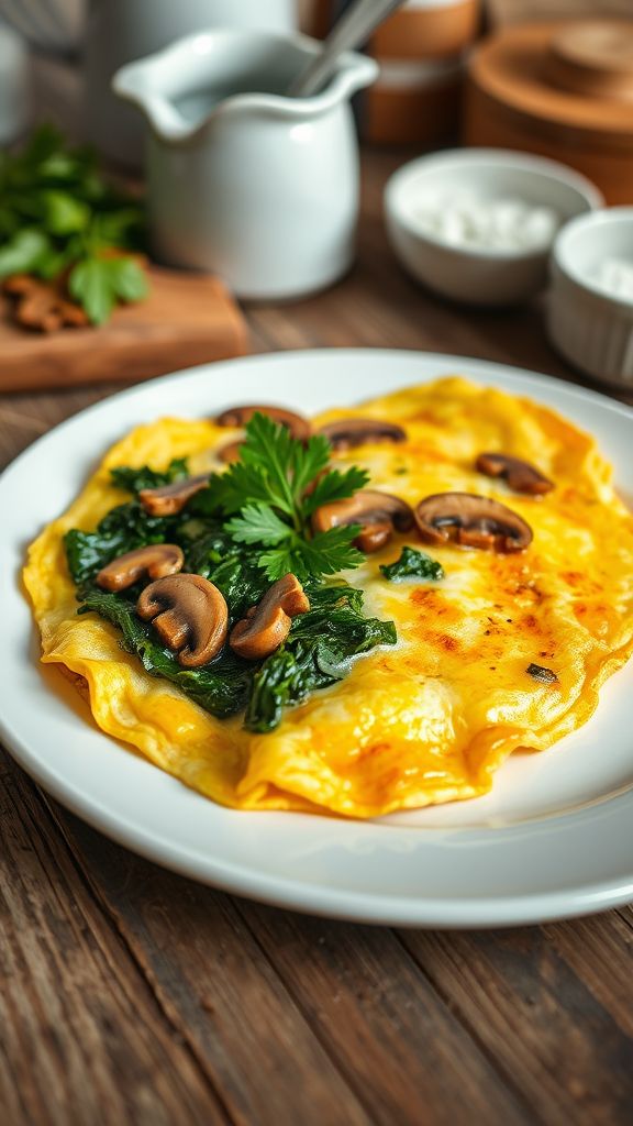 Cheesy Spinach and Mushroom Omelette  