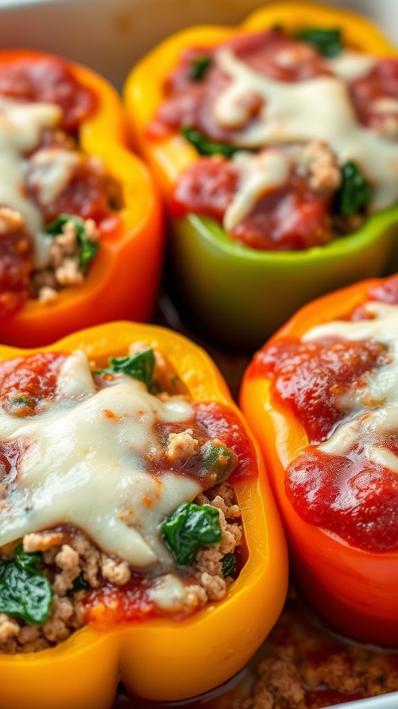 Cheesy Spinach and Turkey Stuffed Peppers  