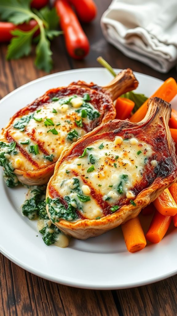 Cheesy Spinach Stuffed Pork Chops  