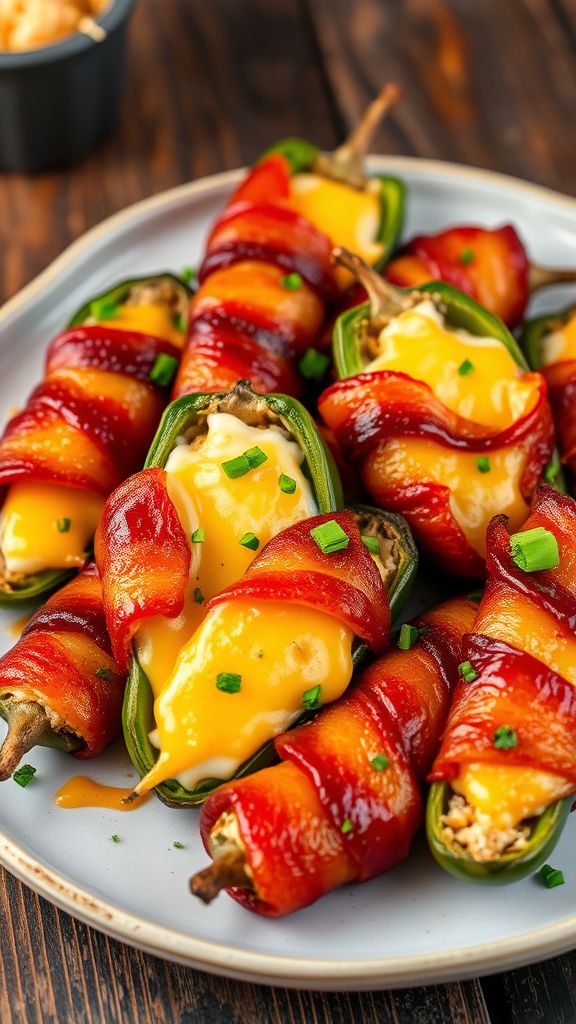 Cheesy Stuffed Jalapeños Wrapped in Bacon