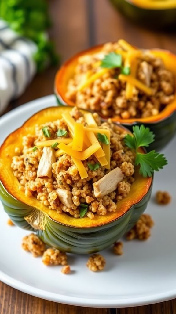 Chicken and Quinoa Stuffed Acorn Squash  