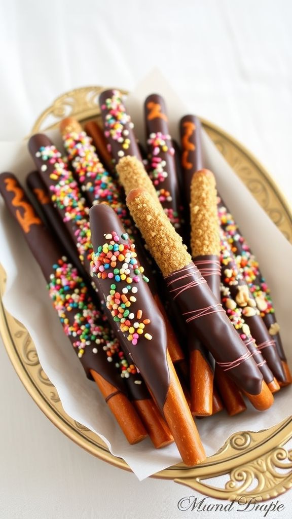 Chocolate-Dipped Pretzel Rods  