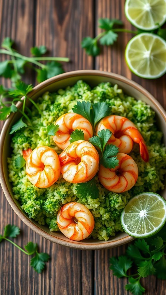 Cilantro Lime Shrimp with Broccoli Rice  