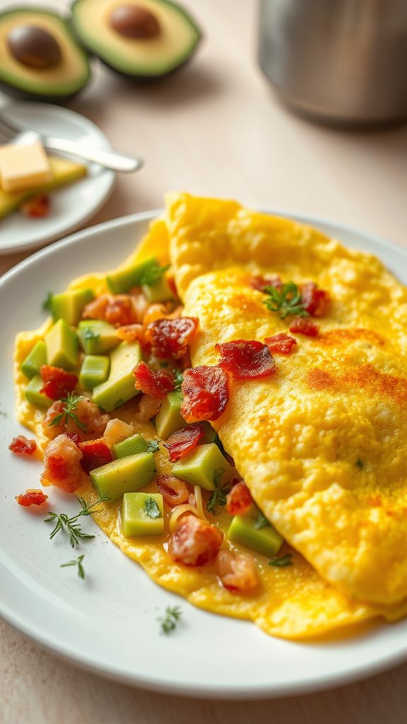 Creamy Avocado and Bacon Omelette