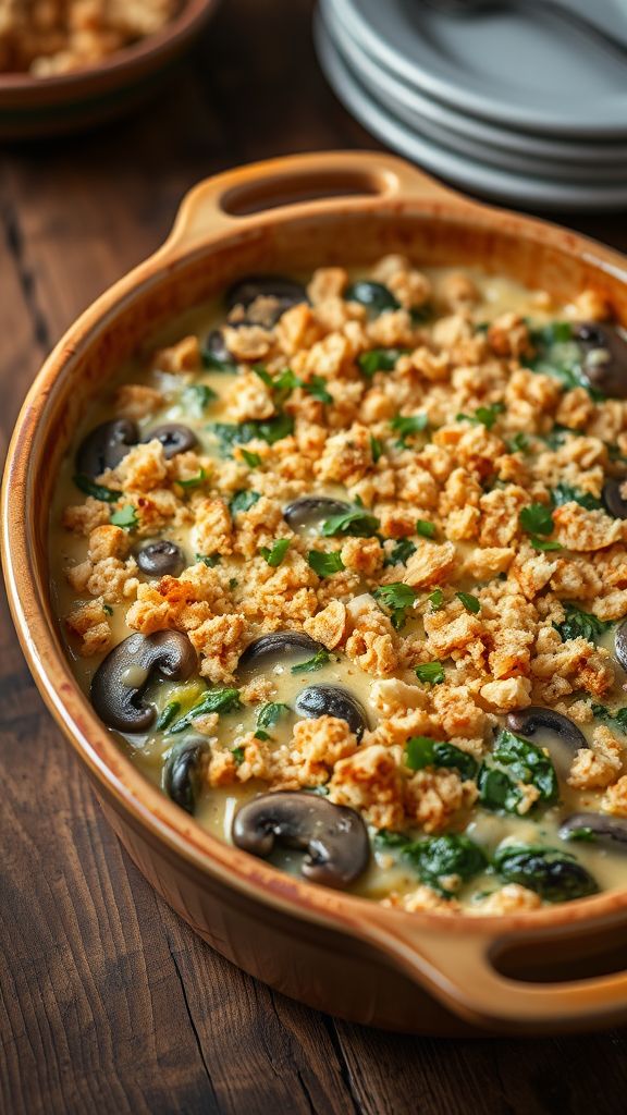 Creamy Garlic Spinach & Mushroom Casserole  