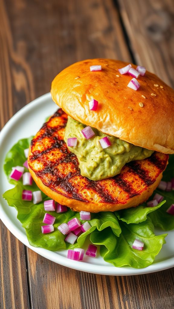 Creamy Guacamole-stuffed Chicken Burger