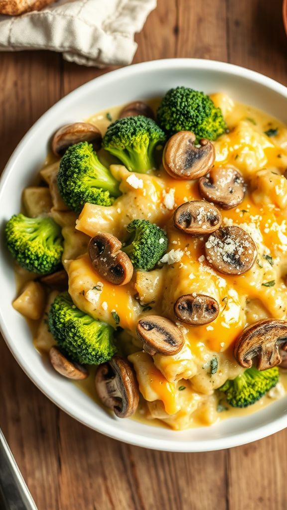 Creamy Mushroom Broccoli Cheese Medley