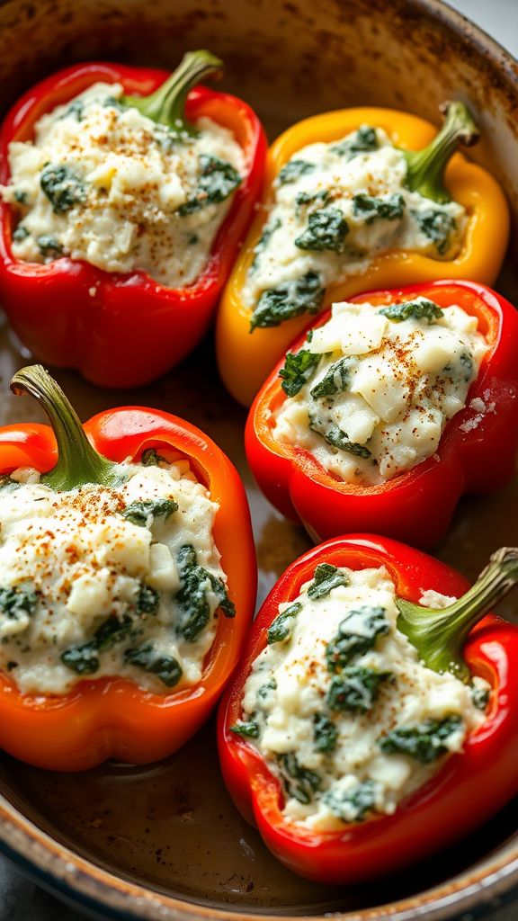 Creamy Spinach and Cottage Cheese Stuffed Peppers  