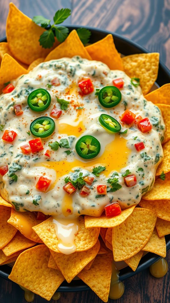 Creamy Spinach Queso with Loaded Corn Chips