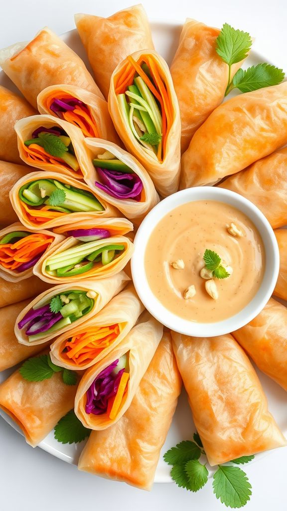 Crunchy Vegetable Spring Rolls with Peanut Sauce