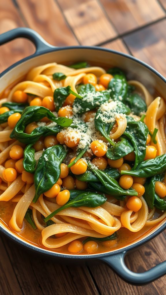 Easy One-Pot Chickpea and Spinach Pasta