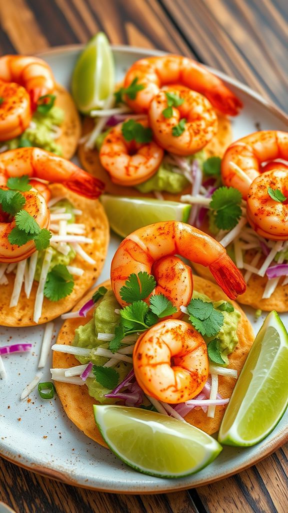 Fiery Shrimp Tostadas with Avocado Cream