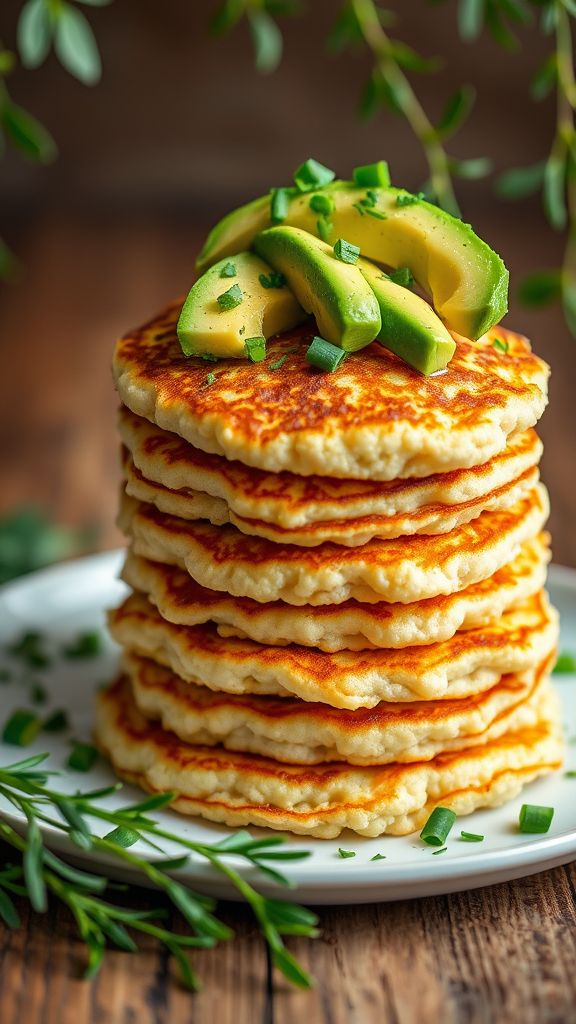 Fluffy Cauliflower Pancakes with Avocado