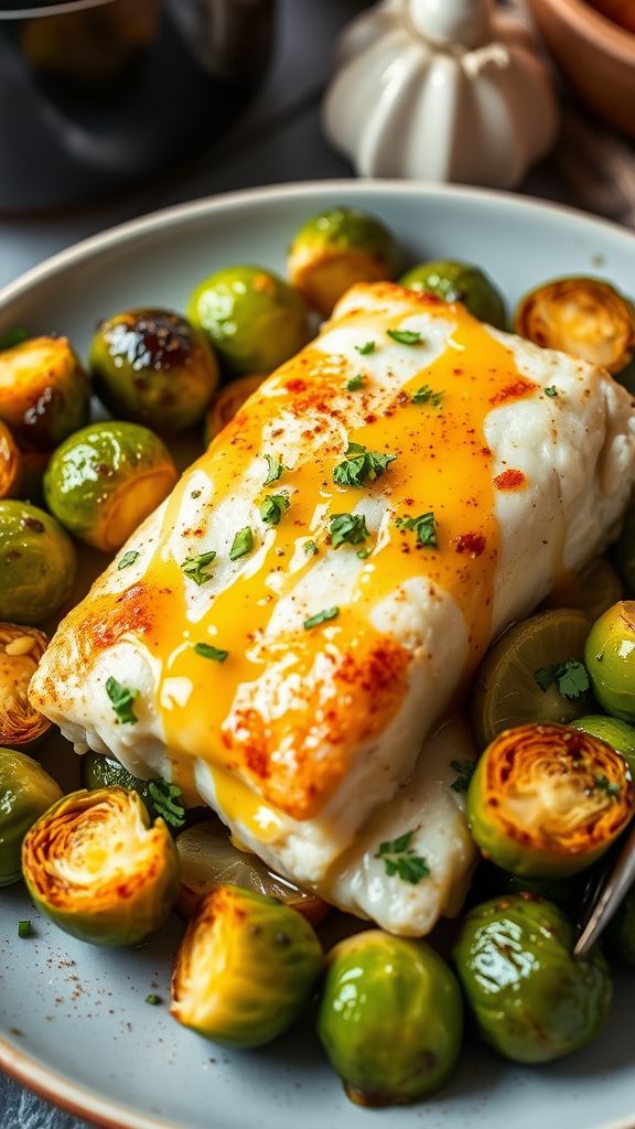 Garlic Butter Baked Cod with Brussels Sprouts  