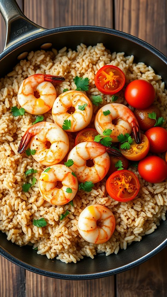 Garlic Herb Shrimp and Brown Rice Skillet  