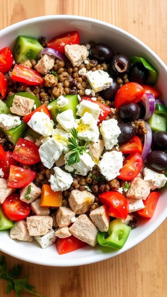 Greek Chicken Salad with Feta and Lentils  