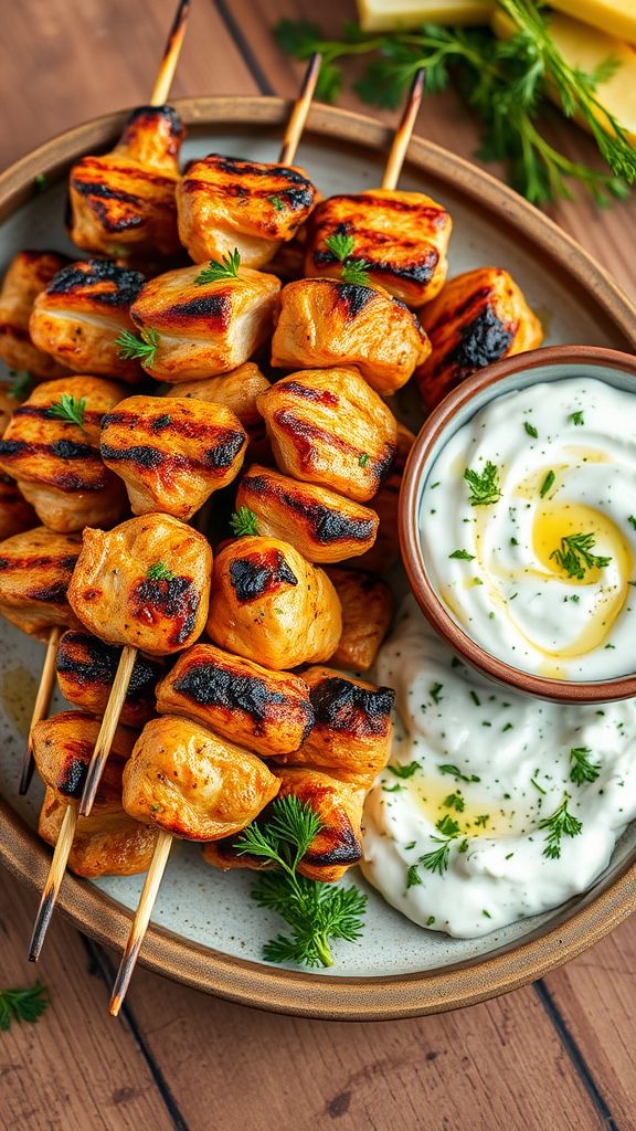 Greek Chicken Skewers with Tzatziki  