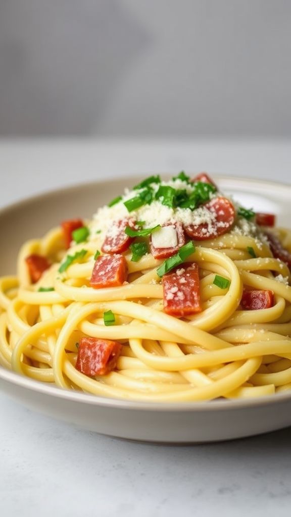 Greek Yogurt Fettuccine Carbonara  