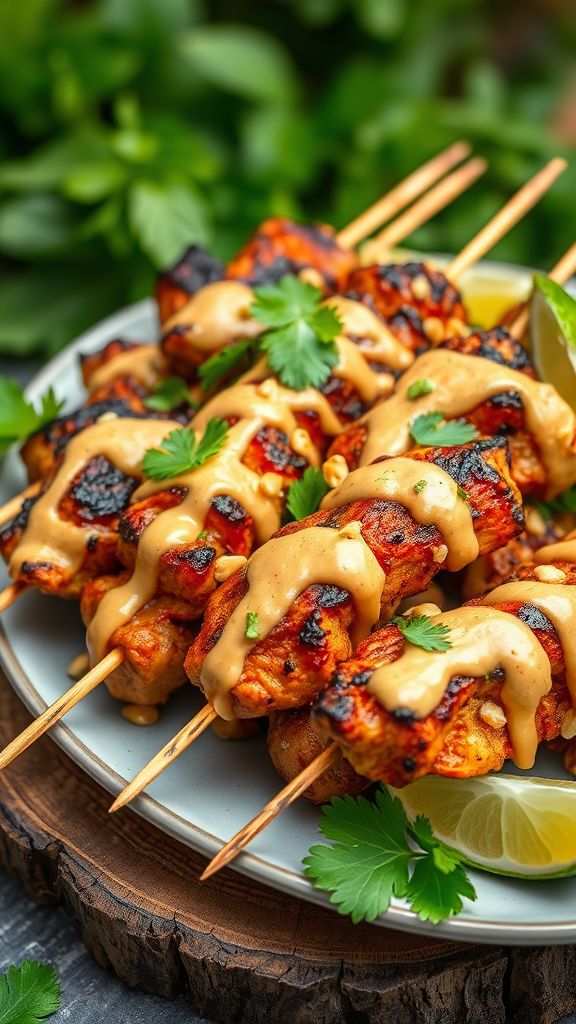 Grilled Chicken Skewers with Peanut Sauce  