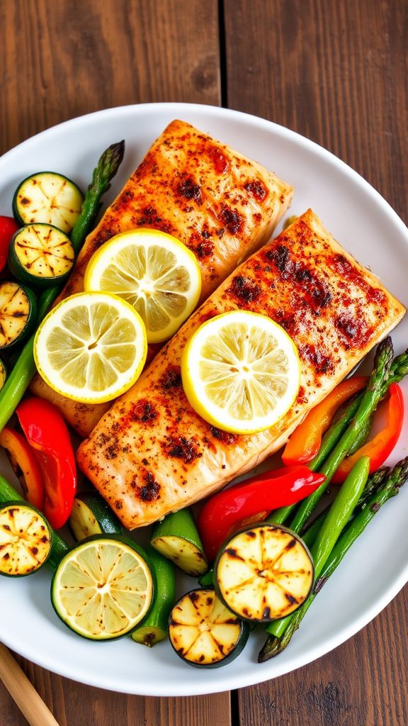 Grilled Lemon Garlic Salmon and Veggies  